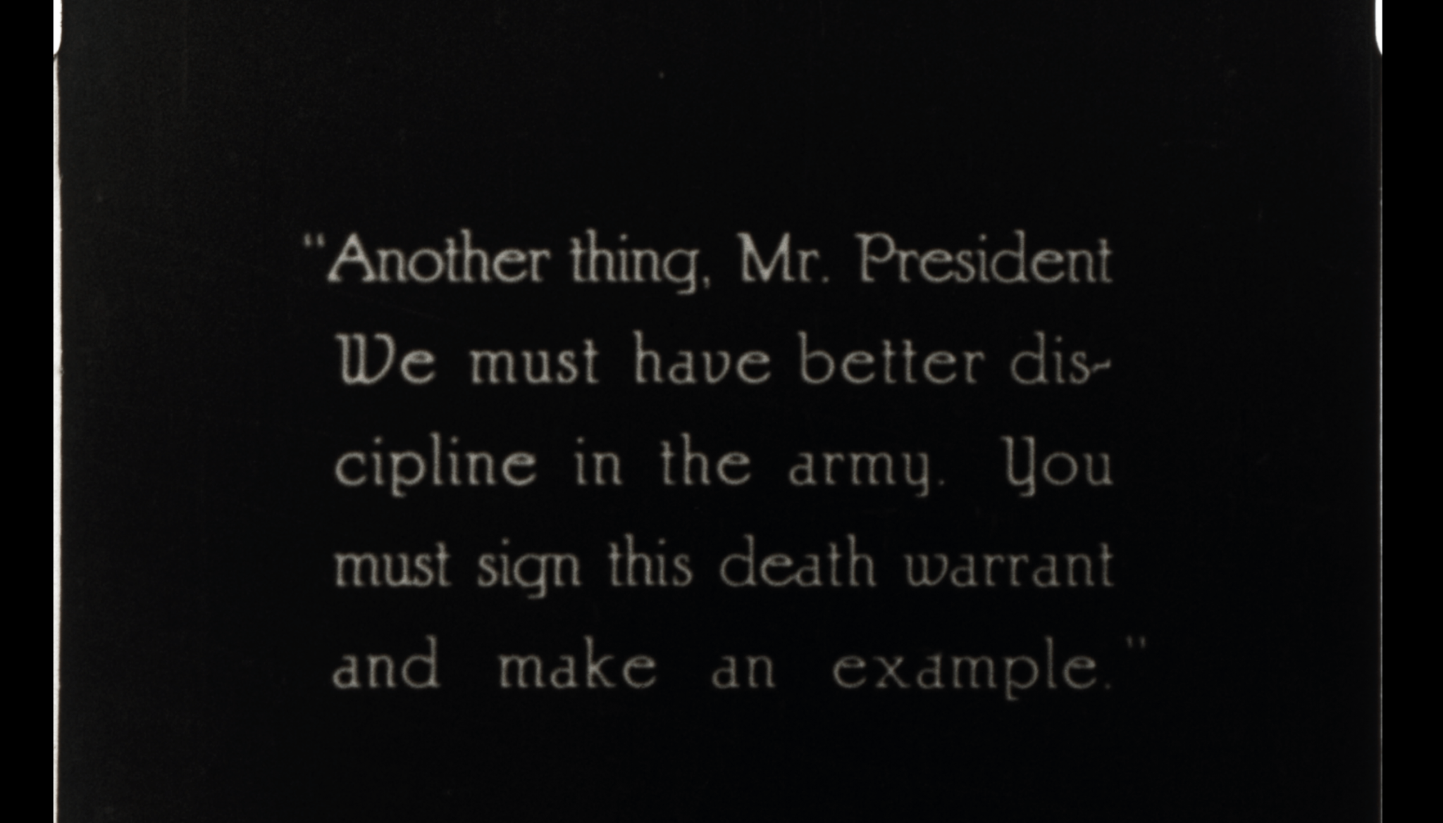 A still from the film when Lincoln's war cabinet wanted to make an example of a deserting soldier.